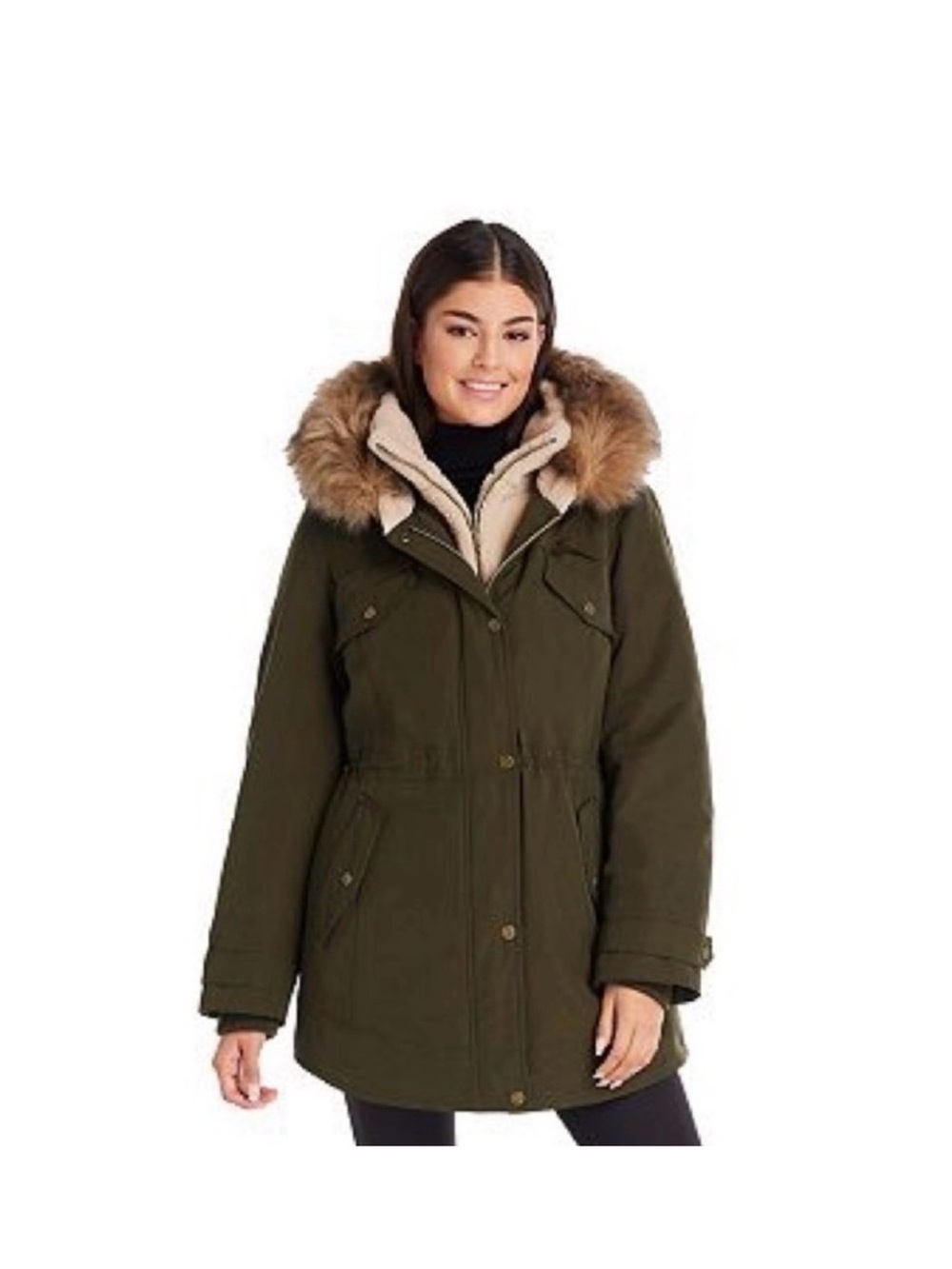 Koolaburra by UGG Olive Green Faux Fur Hooded Sherpa-Lined Parka